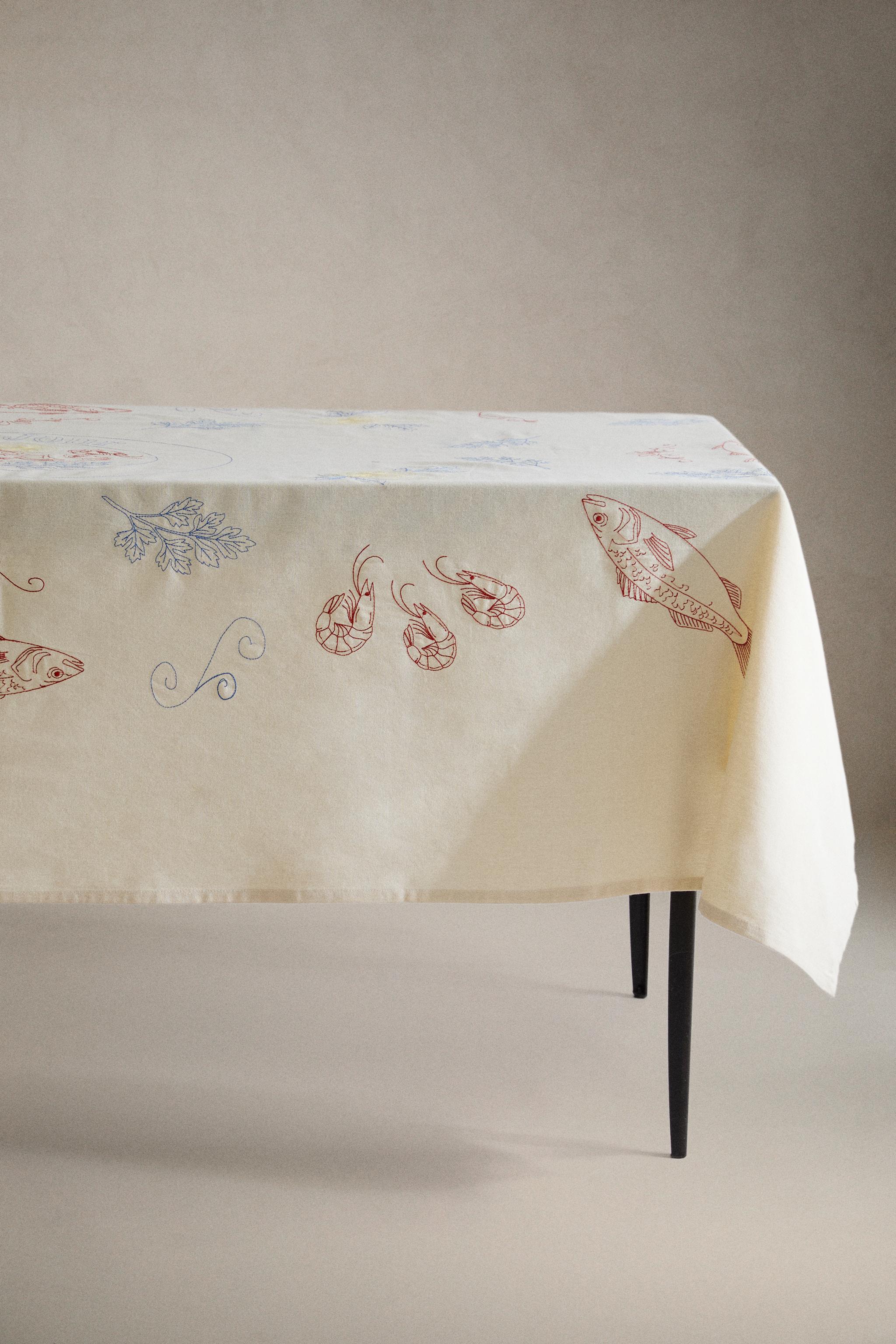 FISH PRINT COTTON TABLECLOTH